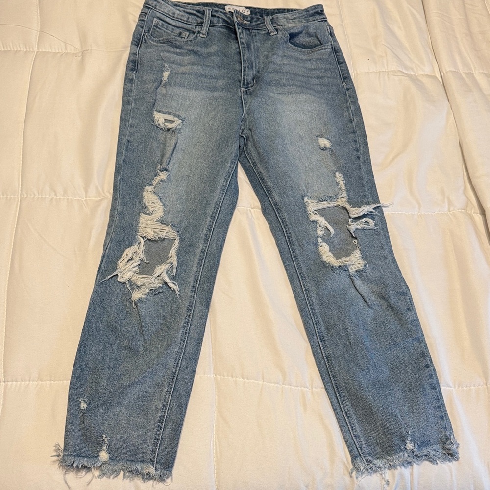 Cello Light Blue Distressed Ankle Jeans